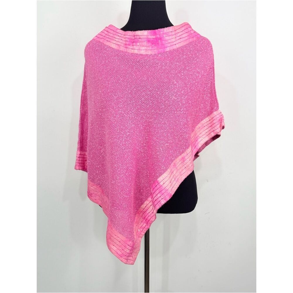 Yak Magik Bright Pink Woven Tweed Whimsical Boho Artsy Asymmetrical Poncho